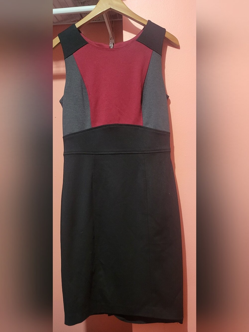 Colorblock Midi Dress in Burgundy, Charcoal & Black